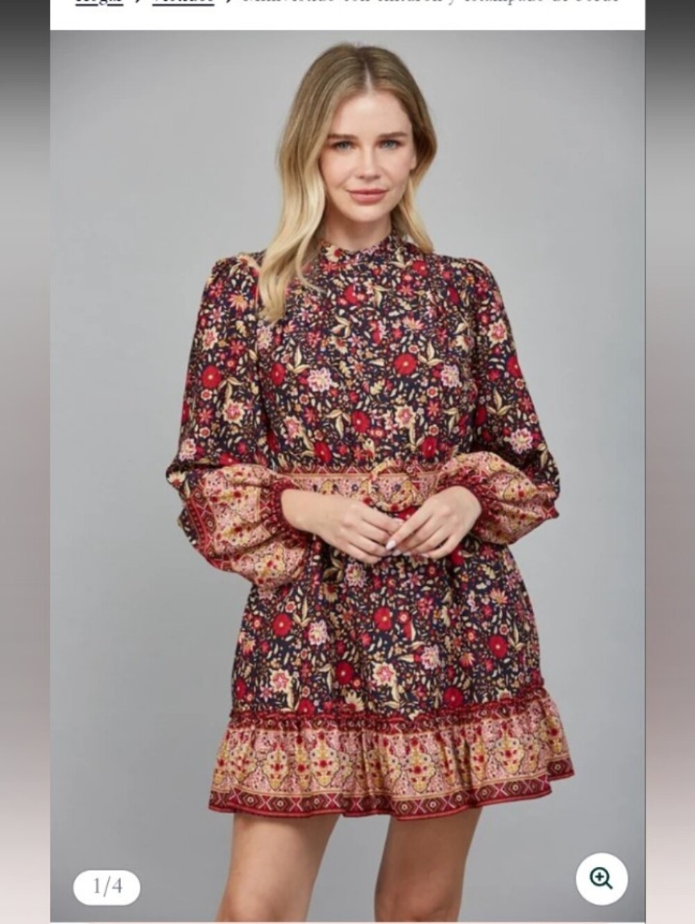Fate Burgundy Floral Paisley Long-Sleeve Mini Dress